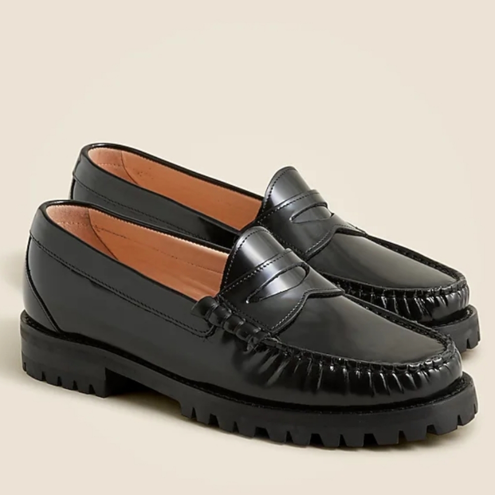 J.Crew Winona Lug-Sole Penny Loafers in Spazzolato Leather - black